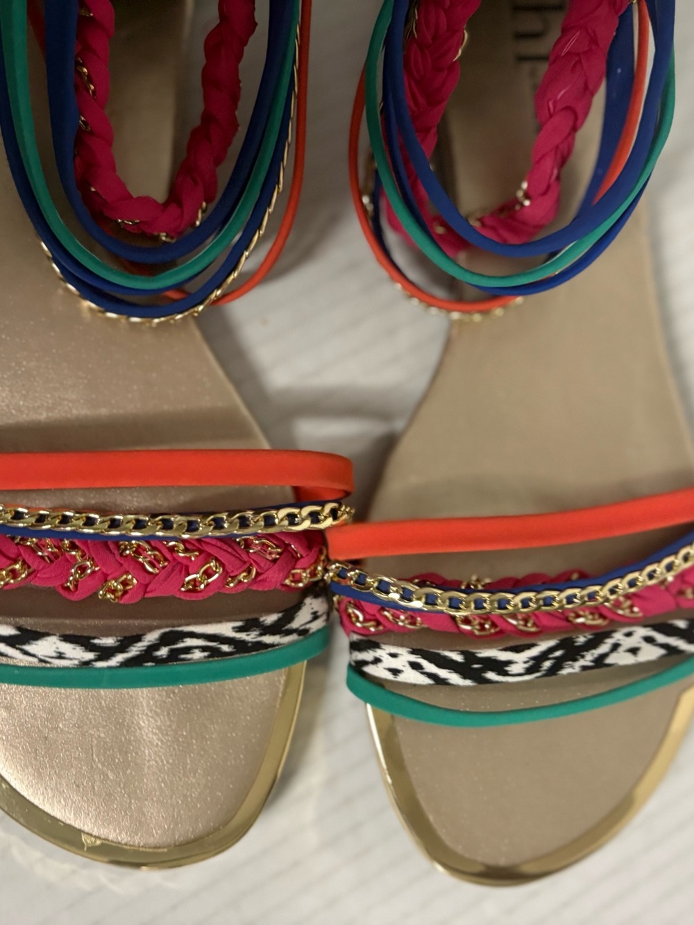 Shi Journeys Festival Boho Hippie Multi Colored Flat Sandals Size 8